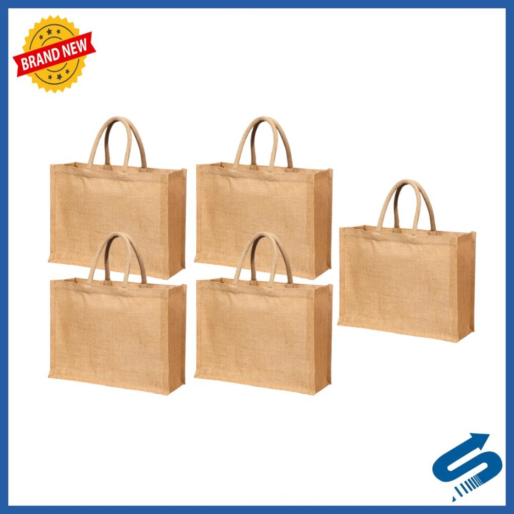 Large Jute Tote Bags Set Reusable Eco-Friendly Natural Burlap Beach Shopping